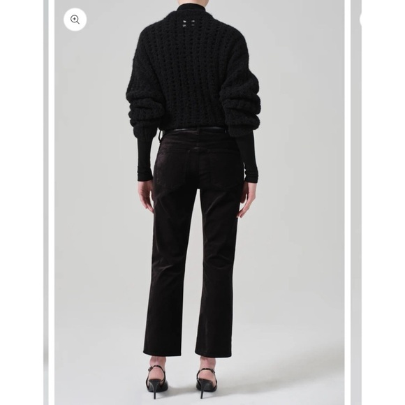 New Citizens of Humanity Isola Cropped Trouser Pants Velvet Mid Rise Black 27 - Picture 3 of 13